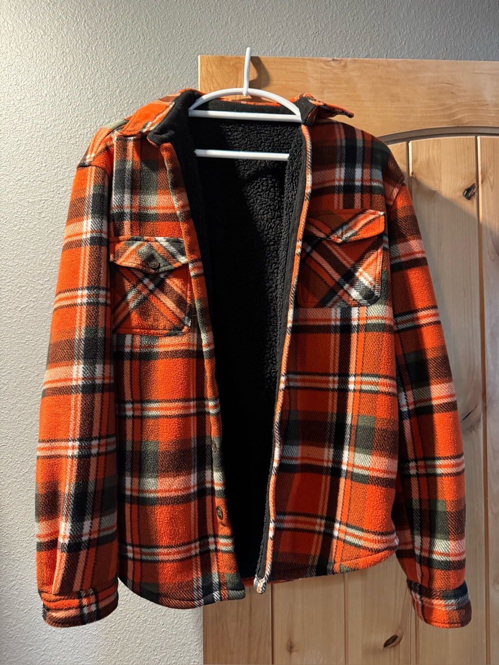 Orange Plaid Sherpa-Lined Shacket